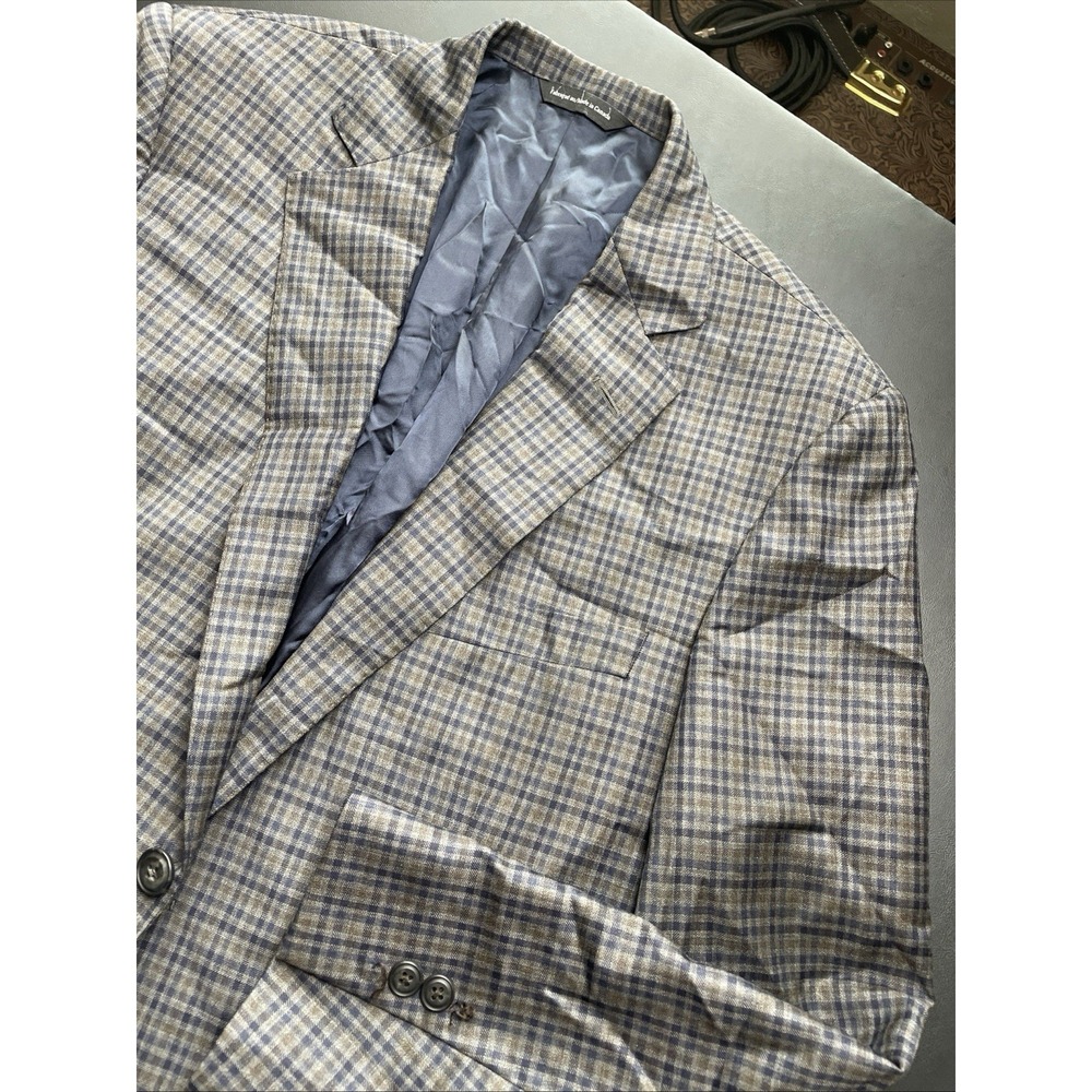 Samuelsohn Yardley 40S Wool Multi Blue Check Blazer Pockets sown shut